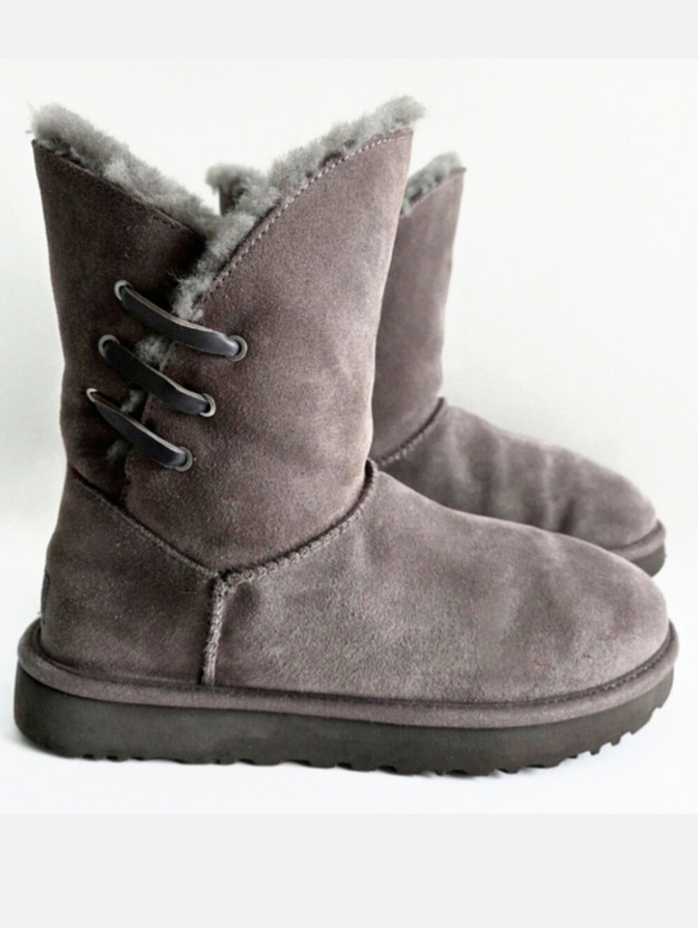 UGG Constantine Low Calf Shearling  & Leather Boots W/ Laced Side, Gray, Size 9